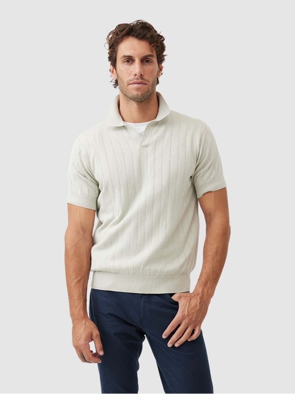 Rodd & Gunn Knit Polo Shirt Beige Ribbed Short Sleeve Cotton Size 2XL
